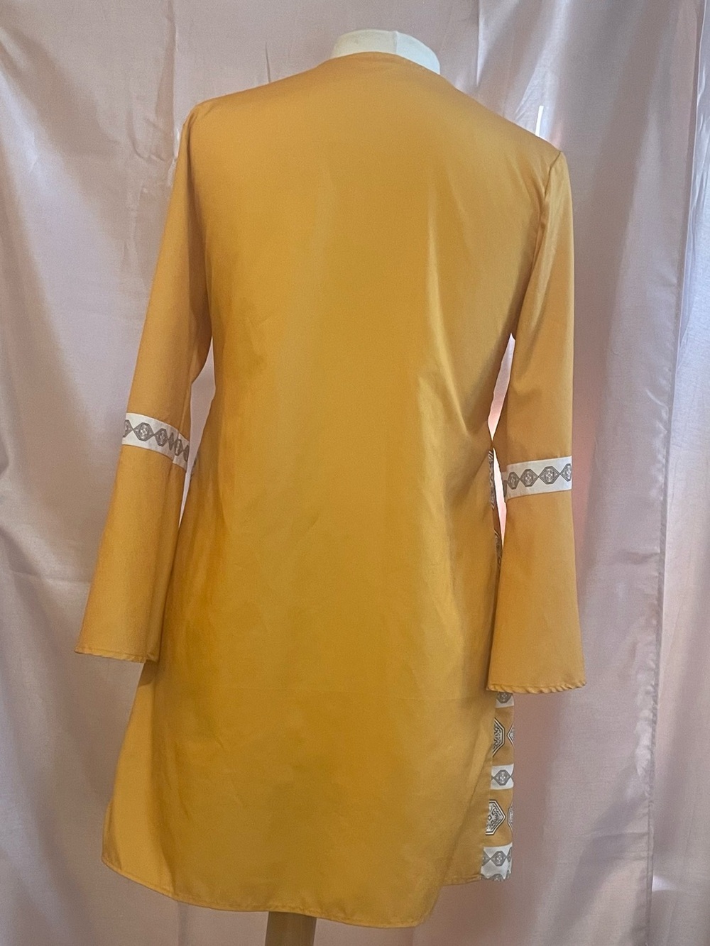 V-Neck Long-Sleeve Mini Dress in Mustard - Picture 3 of 11
